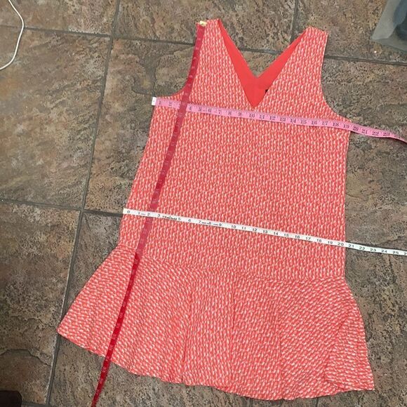 Banana Republic Dress VNeck Short Sleeved Orange White Ruffled Bottom Sz Medium - Picture 4 of 11